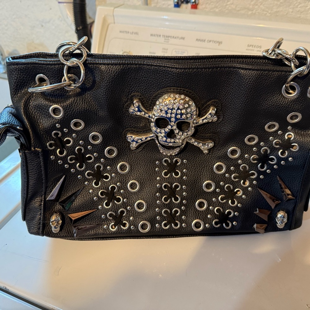 Black Skull Embellished Handbag